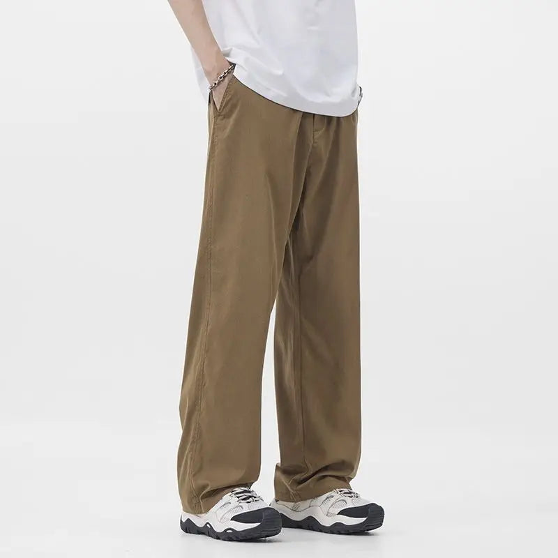 Elastic Waisand Men's Summer Thin Wide Leg Jeans Casual Loose Straight Cut Trousers High Street Long Pants Trendy Brand blue
