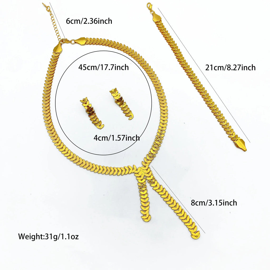 Dubai Jewelry Sets for Women Long Chain Necklaces Earrings Three Pieces Set 24K Gold Color Eritrean Wedding Party Gifts