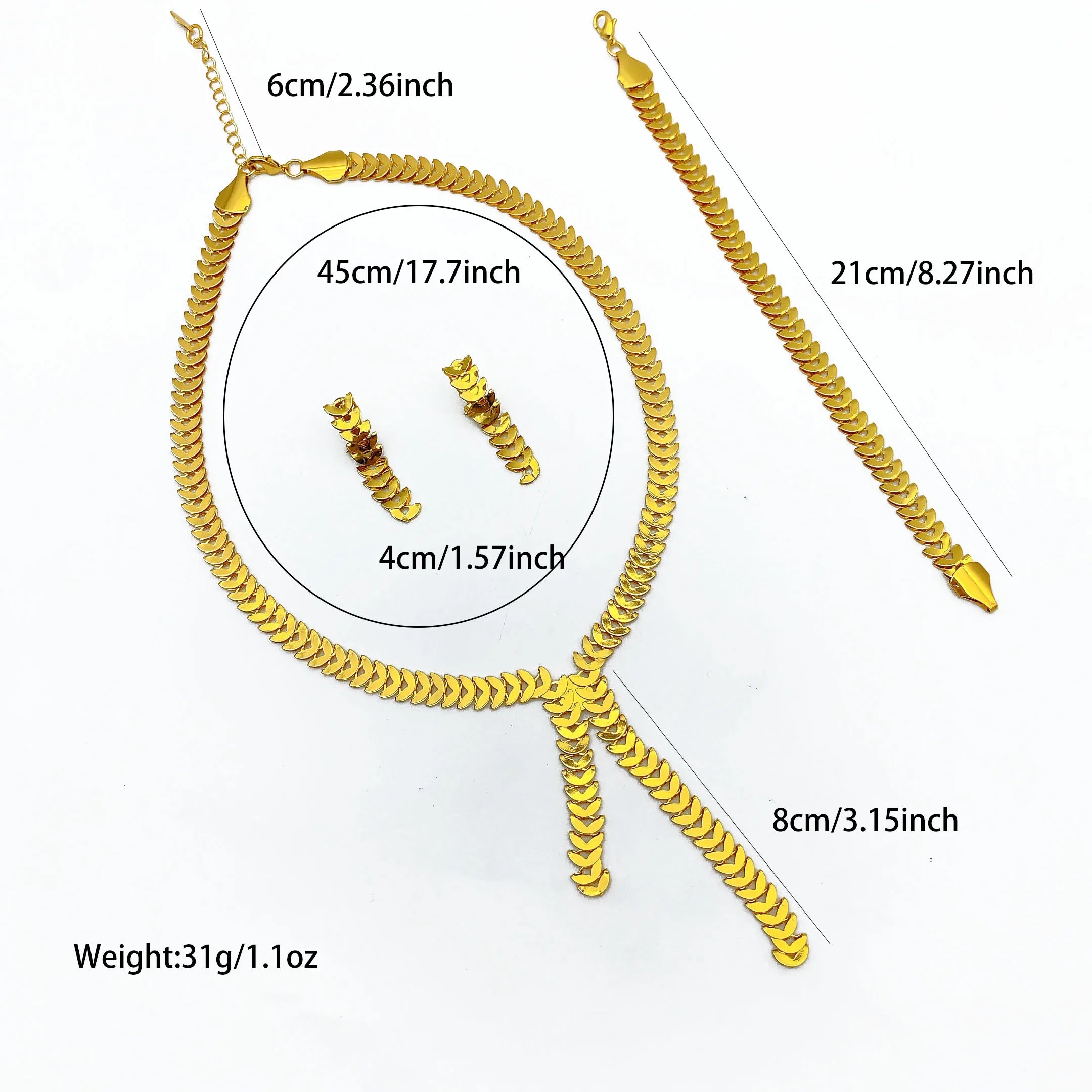 Dubai Jewelry Sets for Women Long Chain Necklaces Earrings Three Pieces Set 24K Gold Color Eritrean Wedding Party Gifts