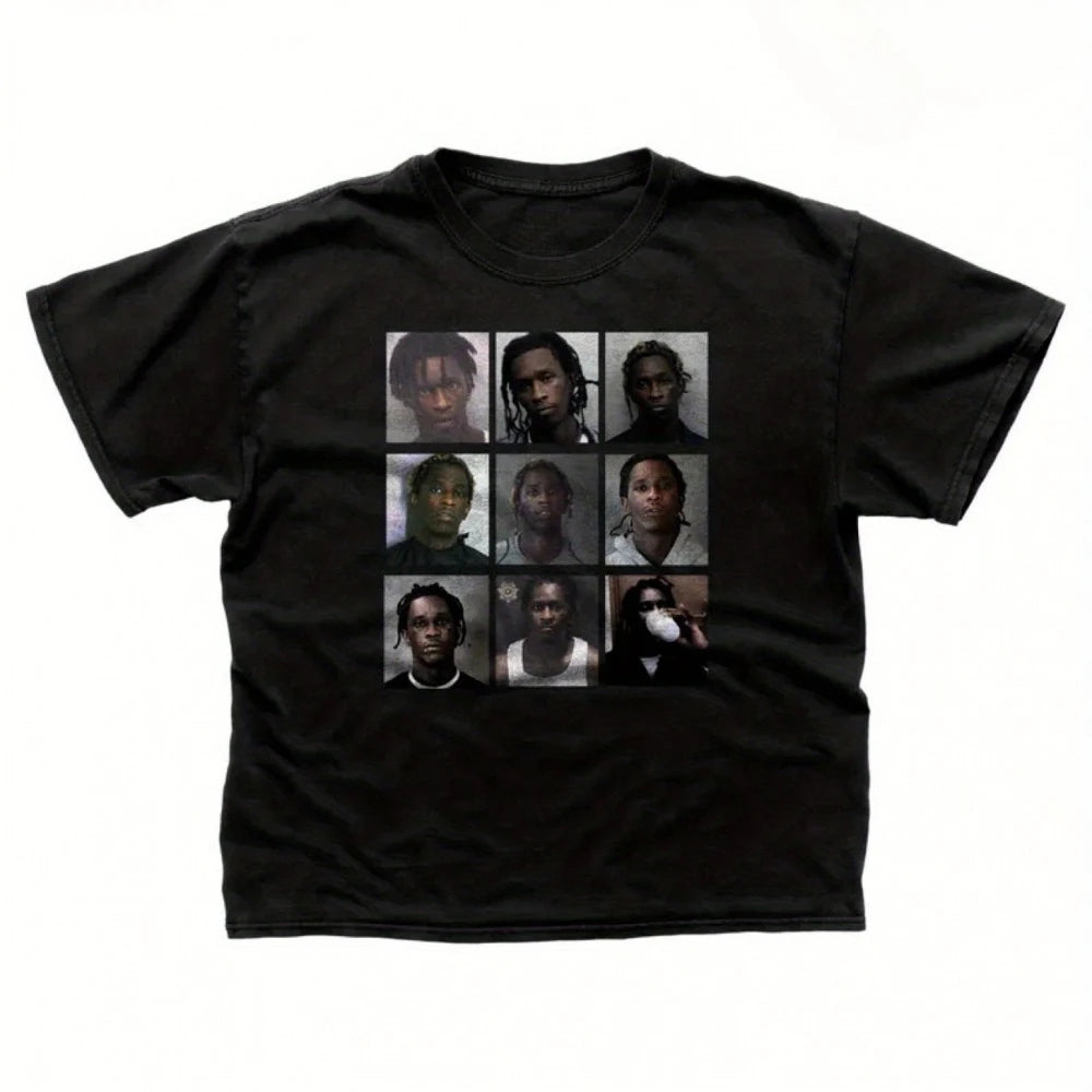 Men'S Young Thug Mugshot Tee Graphic Crewneck Featuring A Multi-Angle Portrait Soft Heavyweight Fabric Casual Tee