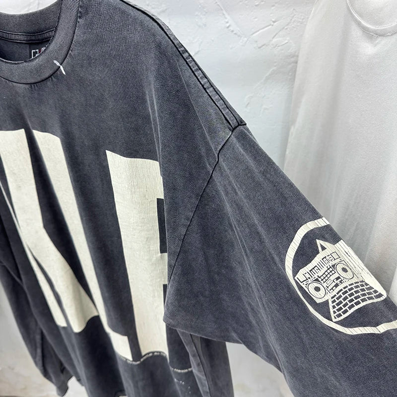 Autumn Fashion Saint High Quality KLF Letter Printed Vintage T Shirt Men