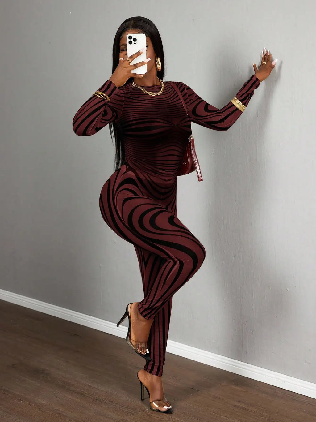 Sexy Sheer Mesh Zebra Print Bodycon Long Sleeve 2 Piece Set for Street Style Festivals Parties
