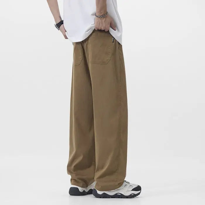 Elastic Waisand Men's Summer Thin Wide Leg Jeans Casual Loose Straight Cut Trousers High Street Long Pants Trendy Brand blue