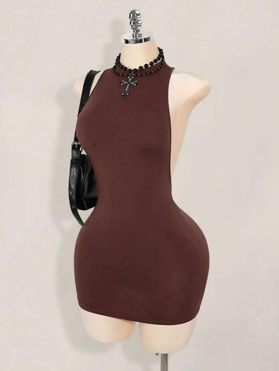 White Bodycon Mini Dress with Criss-Cross Backless Design
