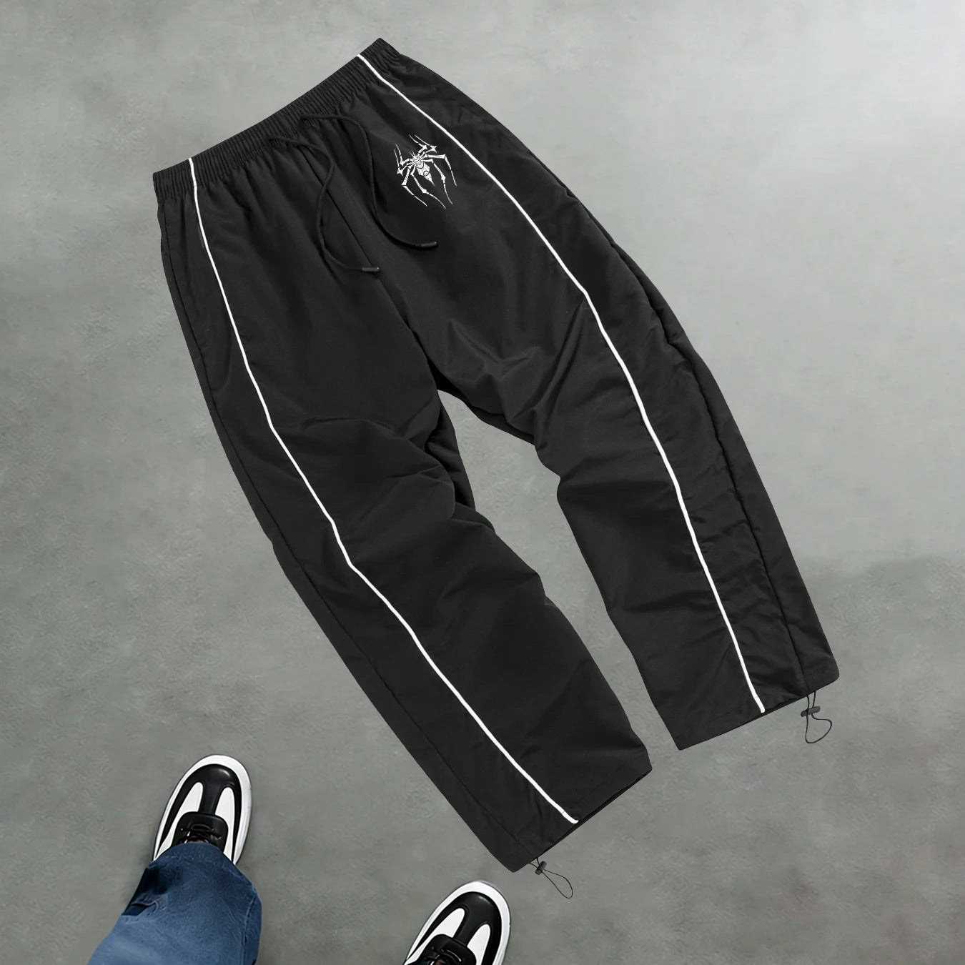 Men's Spider Print Sports Pants Summer Breathable Drawstring Pants